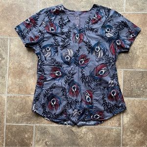 NRG Large Gray Peacock Scrub Top